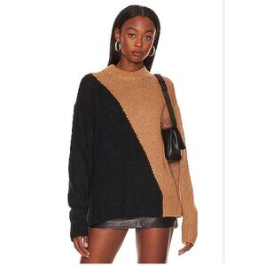 NEW L'Academie Dagan Black Brown Color Block Crewneck Sweater NWT - Size S
